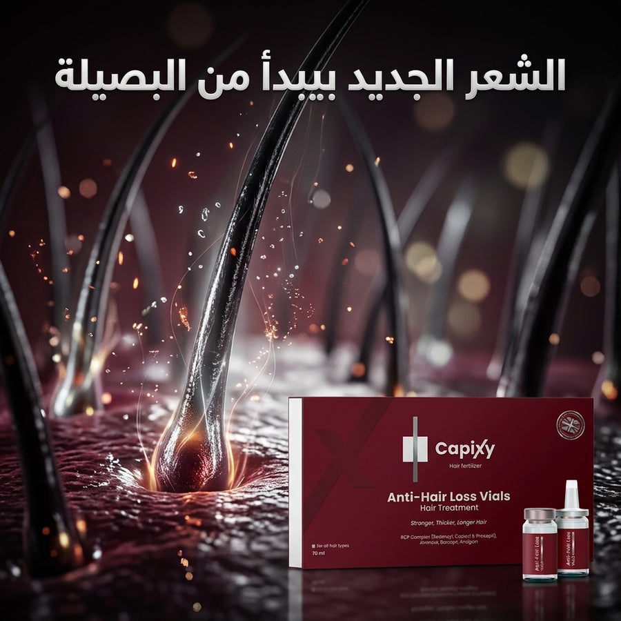 بصيلة شعر مضيئة جنب علبة أمبولات كابكسي