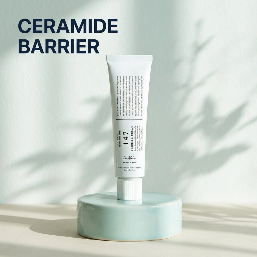 Dr. Althea 147 Barrier Cream مع عنوان CERAMIDE BARRIER على خلفية نعناعية