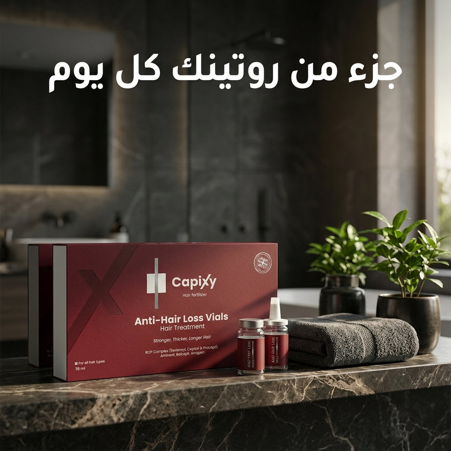 علبة أمبولات كابكسي على رف حمام رخام