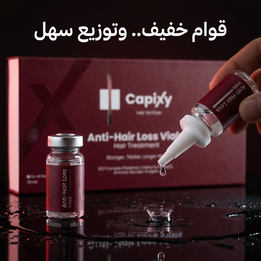 قطرة من أمبولة كابكسي تنزل من القطارة على سطح لامع