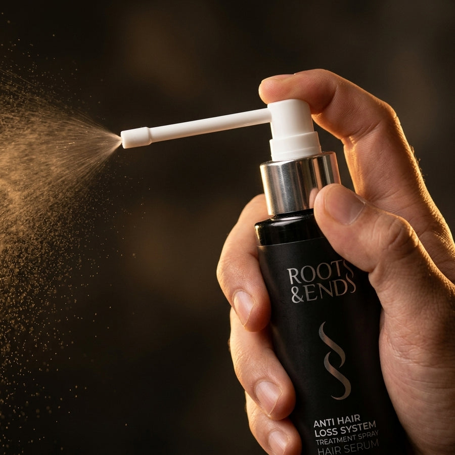 Hand pressing the Roots & Ends spray pump
